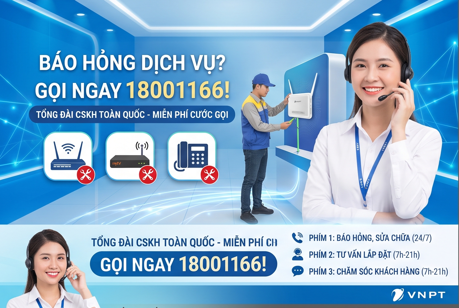 Hướng dẫn báo hỏng dịch vụ Internet và Truyền hình VNPT qua tổng đài miễn phí 18001166